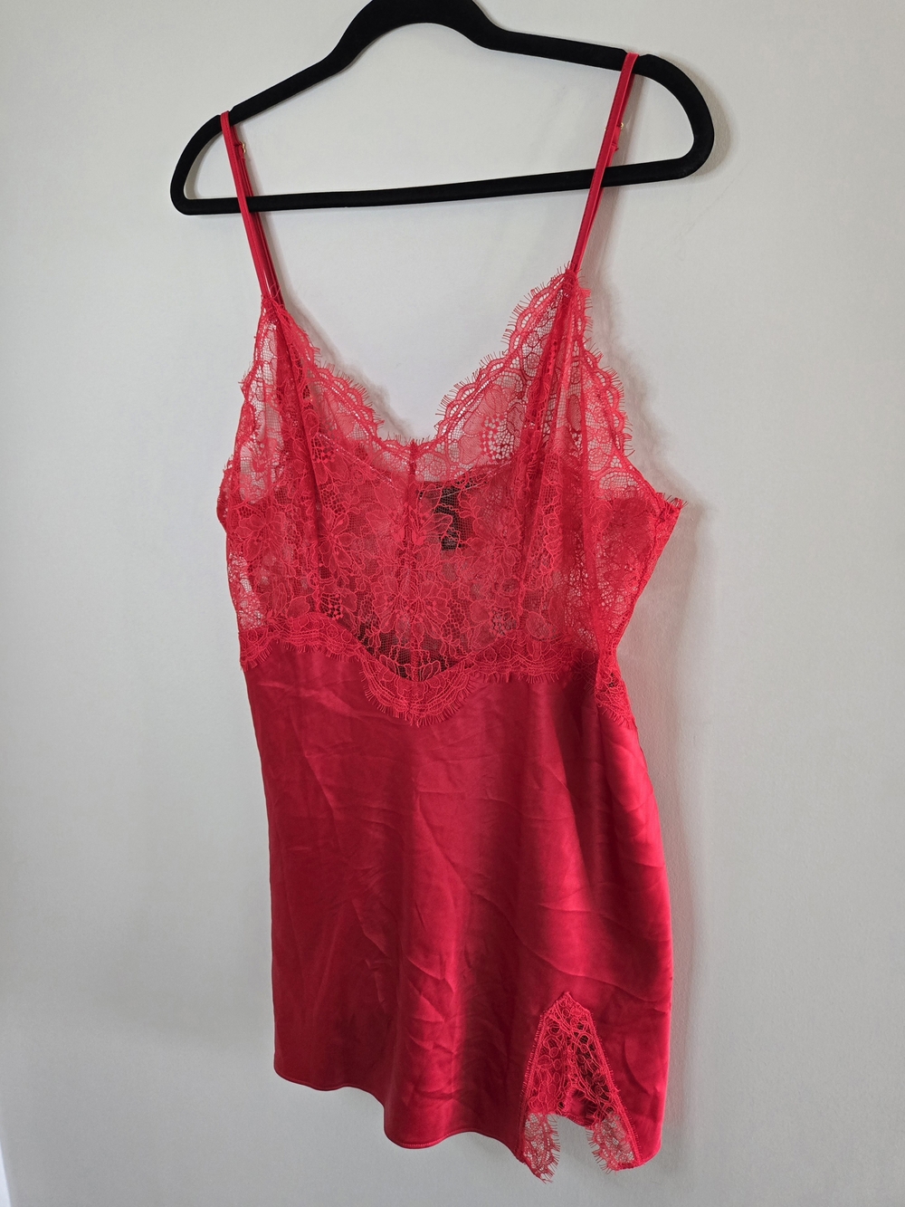 Victoria's Secret red satin + lace trim chemise slip dress, xl + new